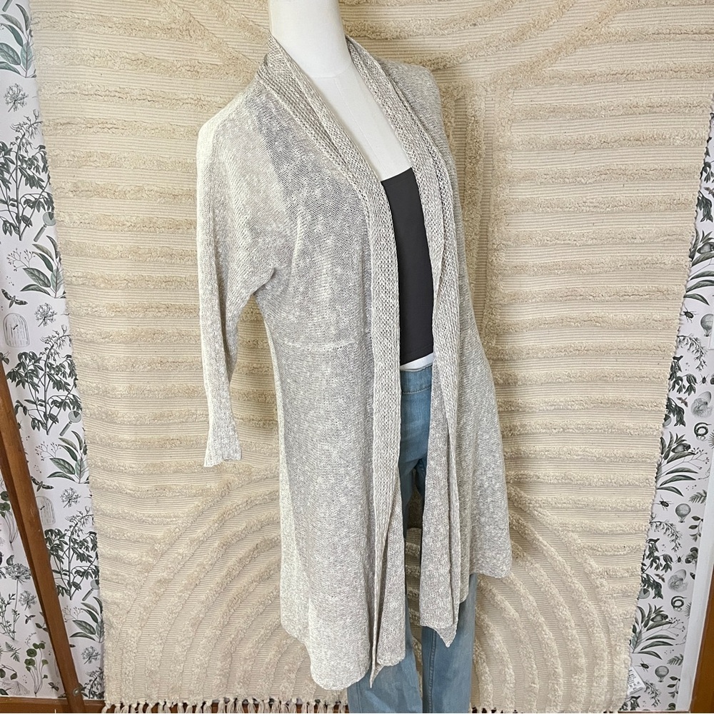 Eileen Fisher Linen Open Front Duster Cardigan Sweater